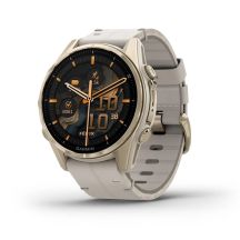 Garmin Fenix 8 43mm AMOLED Saphirblau Titan Soft Gold mit limettenfarbenem Lederarmband
