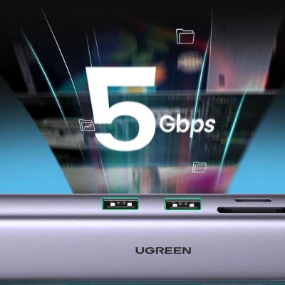 13. Ugreen CM512 90568 USB-C-Adapter – 2x USB-A 3.0 / HDMI / RJ45 / SD- und TF-Kartenleser / USB-C PD 100 W – Grau