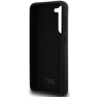 7. Karl Lagerfeld Silikon Karl&Choupette Metal Pin Hülle für Samsung Galaxy S23+ – Schwarz