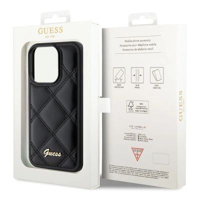 8. Guess Quilted Metal Logo Hülle für iPhone 15 Pro Max – Schwarz