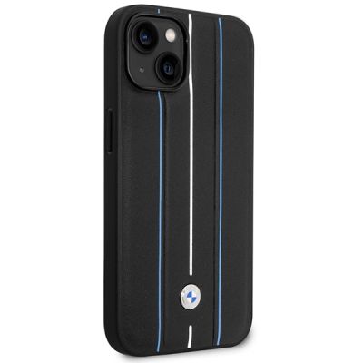 4. Hülle BMW BMHCP14S22RVSK iPhone 14 6,1" schwarz/schwarz Hardcase Leder Stamp Blue Lines