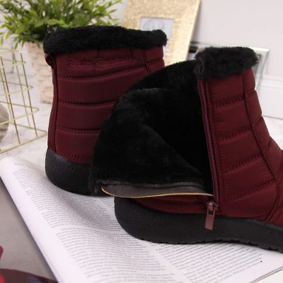 5. NEWS W EVE181C wasserdichte Schneestiefel mit Reißverschluss, Burgunderrot 