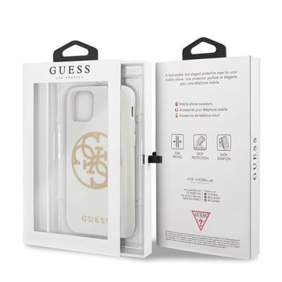 7. Guess GUHCN65TPUWHGLG iPhone 11 Pro Max weiß/weiße Hartschale Glitter 4G Circle Logo