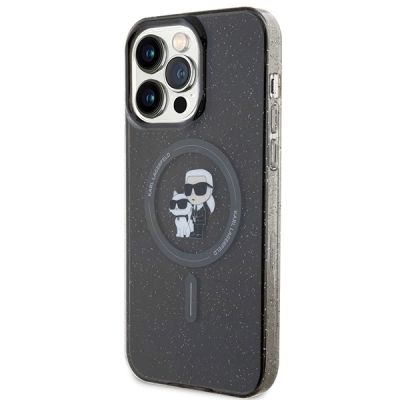2. Karl Lagerfeld Karl&Choupette Glitter MagSafe Hülle für iPhone 15 Pro Max – Schwarz