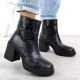 6. Schwarze Damen-Ankle-Boots aus Leder mit Schlangenmuster am Absatz, Modell Goe SS2N4152