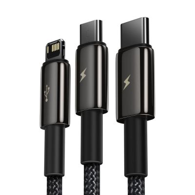5. Baseus Tungsten 3in1 USB-Kabel - USB Typ C / Lightning / Micro-USB 3,5 A 1,5 m schwarz (CAMLTWJ-01)