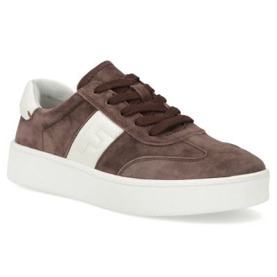 Damen-Sneaker aus Leder mit brauner Plateausohle, Modell Filippo DP7533