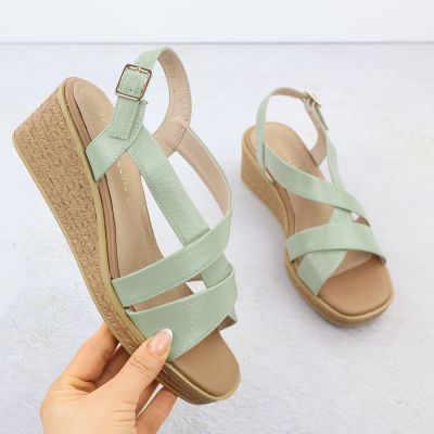 2. Sergio Leone SK298 Damen-Keilsandalen aus Lackleder in Grün