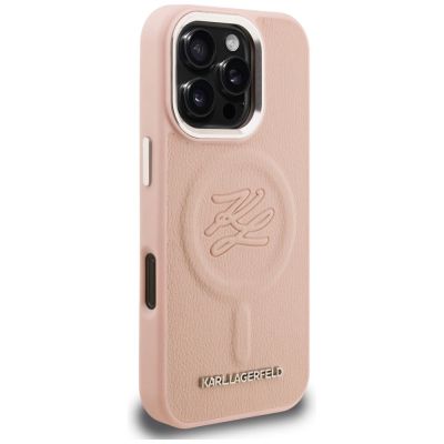 4. Karl Lagerfeld MagSafe Hülle mit Initialen und Metalllogo für iPhone 16 Pro Max – Pink