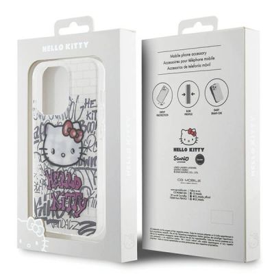 8. Hello Kitty IML Kitty On Bricks Graffiti Hülle für iPhone 15 Pro – weiß