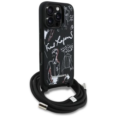 3. Karl Lagerfeld Crossbody-Hülle mit genarbtem Muster und Logo für iPhone 16 Pro – Schwarz