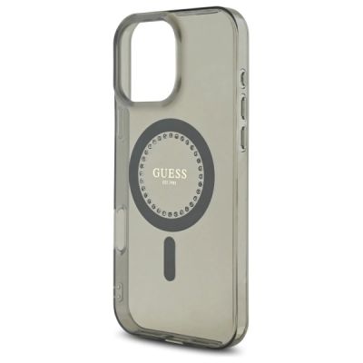 6. Guess IML Strass-MagSafe-Hülle für iPhone 16 Pro – Schwarz