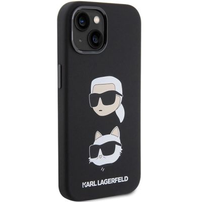 4. Karl Lagerfeld Silikon Karl&Choupette Head Hülle für iPhone 15 Plus / 14 Plus – Schwarz