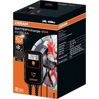 6. BATTERYcharge 904 Ladegerät, Ladespannung: 6/12 V OSRAM, Ladestrom: 4 A, Versorgungsspannung: 230 V, Batterietyp: AGM/Li-Ion/VRLA