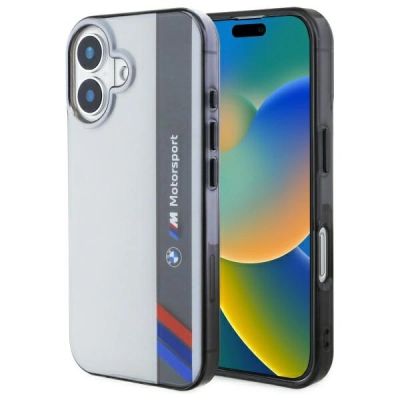 BMW Motosport IML Vertical Stripe Hülle für iPhone 16 Plus – grau