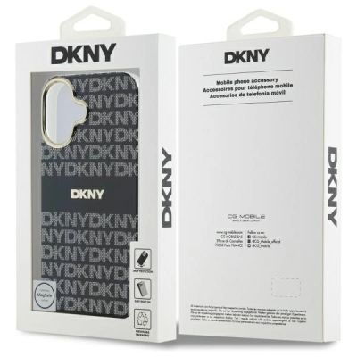 8. DKNY Repeat Texture Pattern With Stripe iPhone 16 Hülle - Schwarz