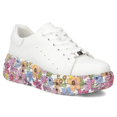 Leder-Plateau-Sneaker mit weißem Blumenmuster Filippo DP7507