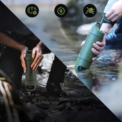 2. Extralink PURISOO+ Flasche mit Filtersystem und Pumpe, 400 ml, UF + ACF Filter, Wasserfilterflasche 0,4 l, Grün, Oliv