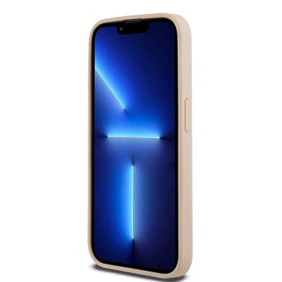 5. DKNY Lederhülle mit Monostreifen und Metalllogo für iPhone 15 Pro – Rosa