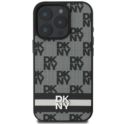 3. DKNY Schutzhülle mit Karomuster und bedruckten Streifen für iPhone 16 Pro Max, Schwarz