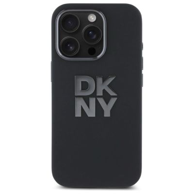 3. DKNY Liquid Silicone Metal Logo Hülle für iPhone 16 Pro – Schwarz