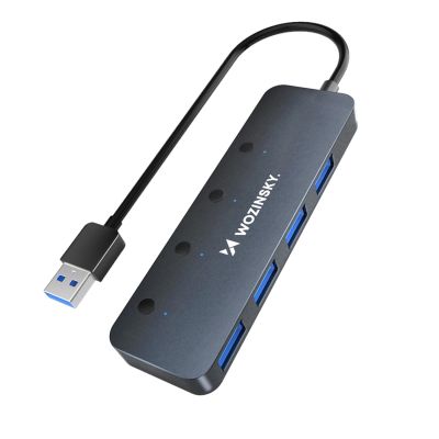 2. USB-A Hub Wozinsky WHS080YSS 4 x USB-A 3.0 mit einzelnen Schaltern, Aluminium, mit 30 cm Kabel - grau
