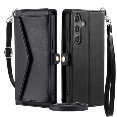Samsung Galaxy A56 5G Leder-Wallet-Case mit Standfunktion und Tragegurten – Schwarz