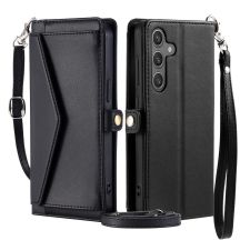 Samsung Galaxy A56 5G Leder-Wallet-Case mit Standfunktion und Tragegurten – Schwarz