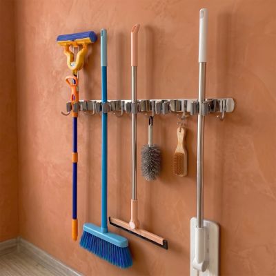 2. MACLEAN Wandorganizer für Gartengeräte und Wischmopps, Stahl, mit Haken, max. Traglast 20 kg, Breite 60 cm MC-185