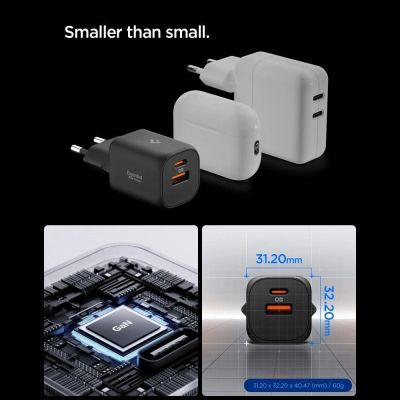 9. Spigen Essential EE352EU USB-C / USB-A 35W Wandladegerät – Schwarz