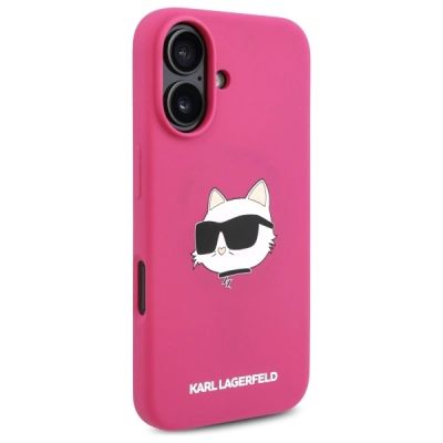 4. Karl Lagerfeld Silikon-MagSafe-Hülle mit Choupette-Kopf-Aufdruck für iPhone 16 – Fuchsia
