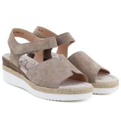 4. Beige Jezzi Keilsandalen aus Leder für Damen, Größe 26SD18-32