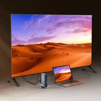 18. Baseus UnionJoy USB-C Dockingstation (2x HDMI 4K@60Hz, 1x DisplayPort 4K@60Hz, 3x USB-A 3.0, 2x USB-C 3.0, 2x USB-A 2.0, 1x RJ45 PD PC, 1x SD+TF, 1x 3,5-mm-Klinkenanschluss) – Grau
