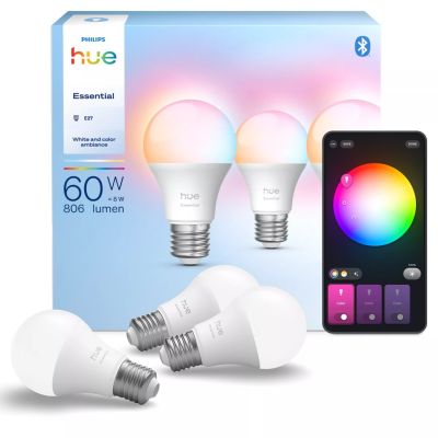 3. Philips Hue White and Color Ambiance Essential A60 – Intelligente Glühbirne E27 – 806 lm – 8 W – 3 Stück