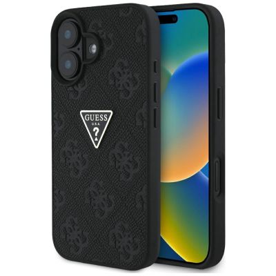 Guess Hot Stamp 4G Pattern Triangle Metal Logo Hülle für iPhone 16 - Schwarz