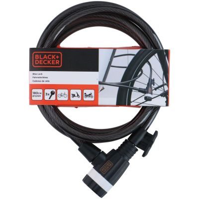 16. Fahrradschloss mit Kabelschloss 10x1800mm mit Griff Black+Decker