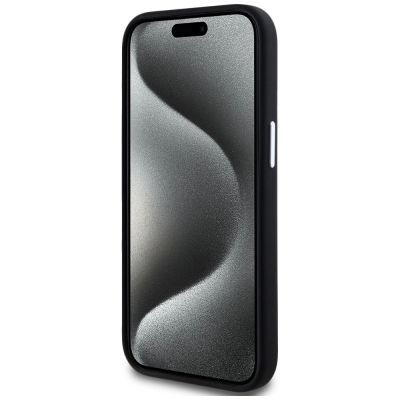 5. Karl Lagerfeld Silikon Metall Script Logo iPhone 15 Hülle - Schwarz