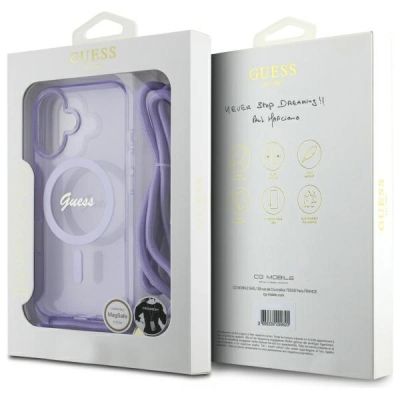 7. Guess Crossbody Cord Script MagSafe Hülle für iPhone 16 – Lila