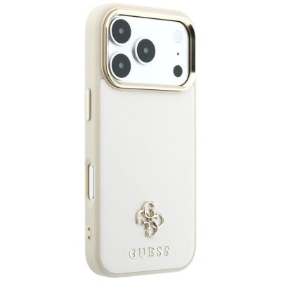 4. Guess Saffiano Small 4G & Classic Logo MagSafe Hülle für iPhone 18 Pro / 17 Pro - Beige