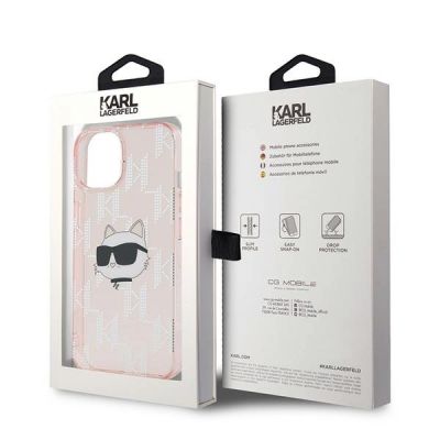 8. Karl Lagerfeld IML Choupette Head & Monogram Hülle für iPhone 14 / 15 / 13 – Rosa