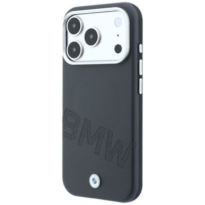 2. BMW-Logo mit schrägen Prägebuchstaben, MagSafe-Hülle für iPhone 17 Pro Max / 18 Pro Max – Grau