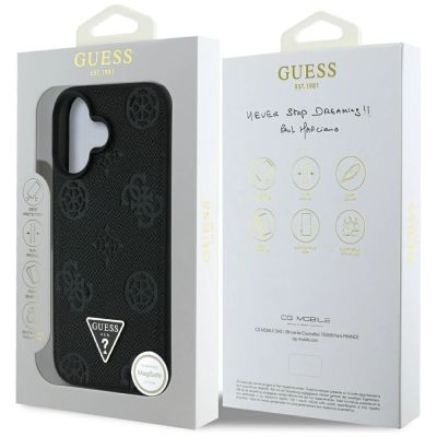 8. Guess Grained Hot Stamp Peony Triangle Logo MagSafe Case für iPhone 16 - Schwarz