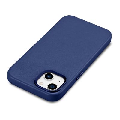 11. iCarer Case Lederhülle für iPhone 14 Plus Echtlederhülle blau (kompatibel mit MagSafe)