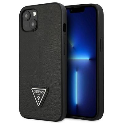 Guess GUHCP13SPSATLK iPhone 13 mini 5,4 "schwarz / schwarzes Hardcase SaffianoTriangle Logo