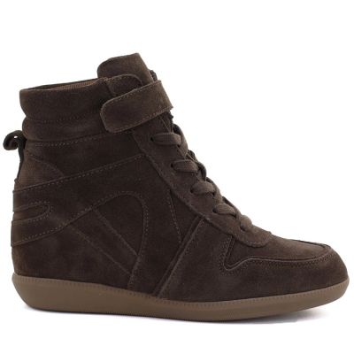 2. Damen-Leder-Sneaker-Stiefeletten mit Keilabsatz in Schokoladenbraun Vinceza 31712