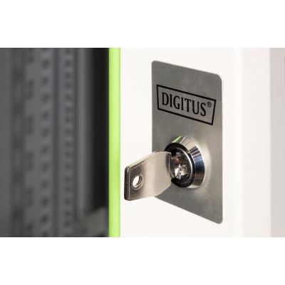 7. Digitus Unique 19" 16U Wand-Netzwerkschrank 600x450 mm, Glastür, grau, ungeteilt, montiert, 100 kg
