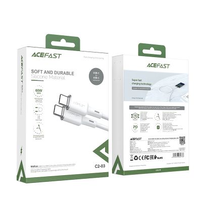 5. Acefast C2-03-CC USB-C – USB-C PD QC-Kabel 60 W 3 A 480 Mbit/s 1,2 m – Weiß