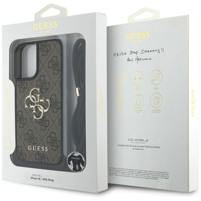 7. Guess 4G Big Logo Cord Stap Crossbody Case für iPhone 16 Braun