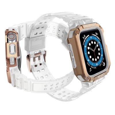 3. Protect Strap Band für Apple Watch 42/44/45mm Panzergehäuse Armband - Transparent, Roségold