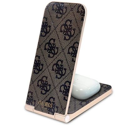 6. Guess 4G Pattern MagSafe faltbares 2in1 15W induktives Ladegerät – Braun